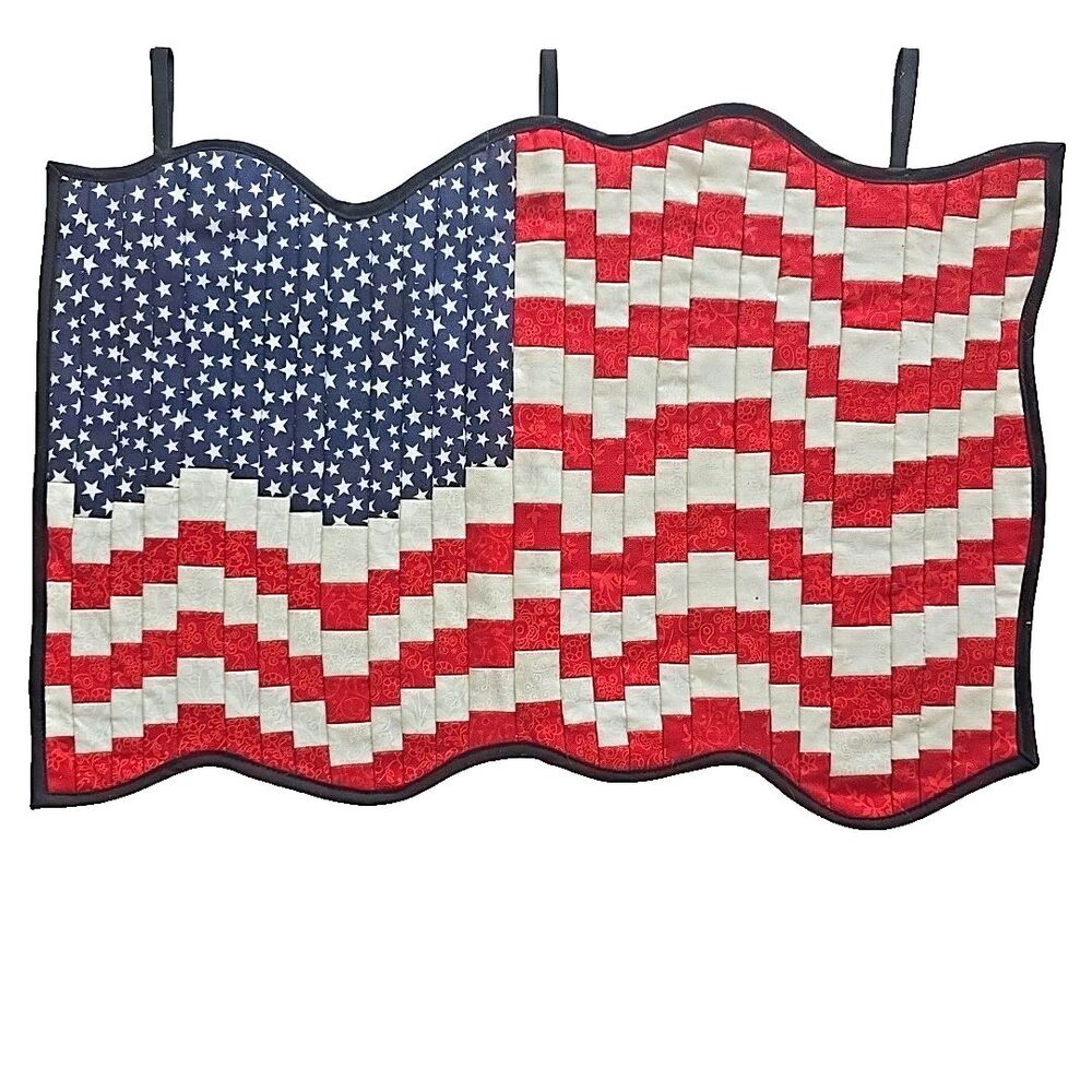 Quilted American Flag Wall Hanging Patriotic Decor Handmade 16x12 USA
